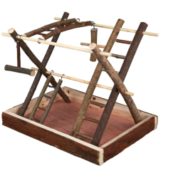 Área de Juego de Madera Natural para Canarios y Periquitos
